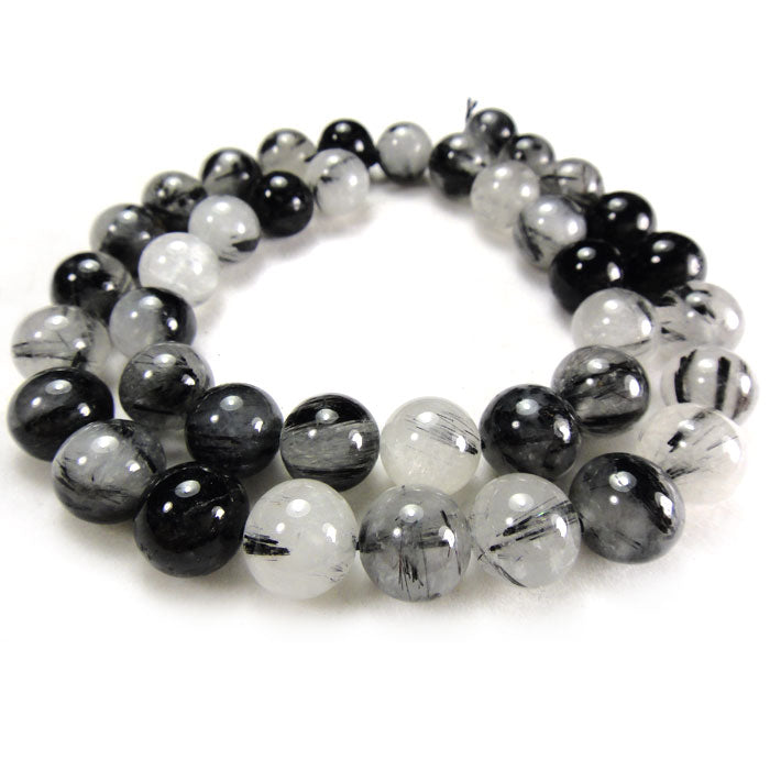 Black Tourmalinated Quartz 10mm Round Beads