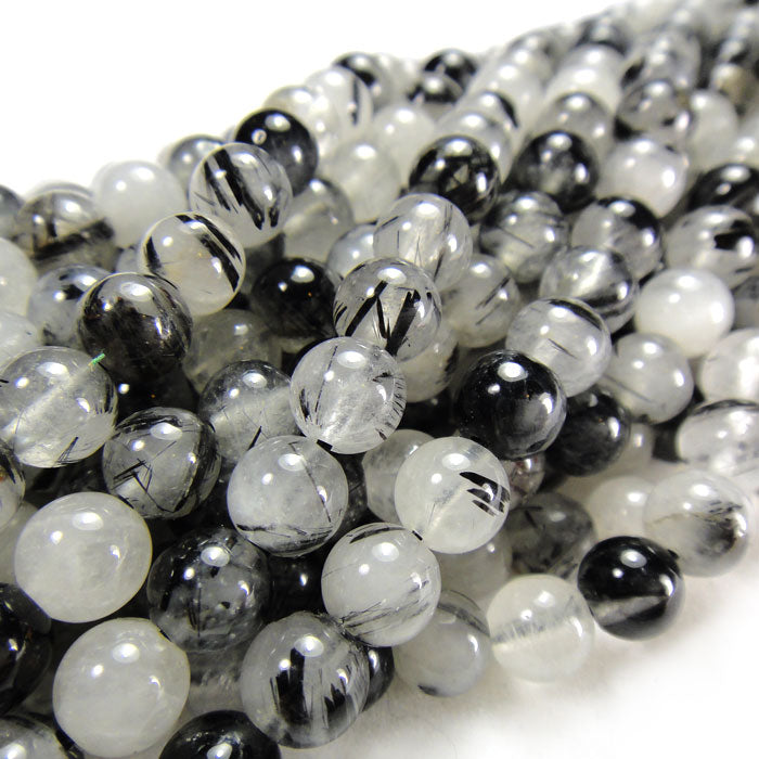 Black Tourmalinated Quartz 4mm Round Beads