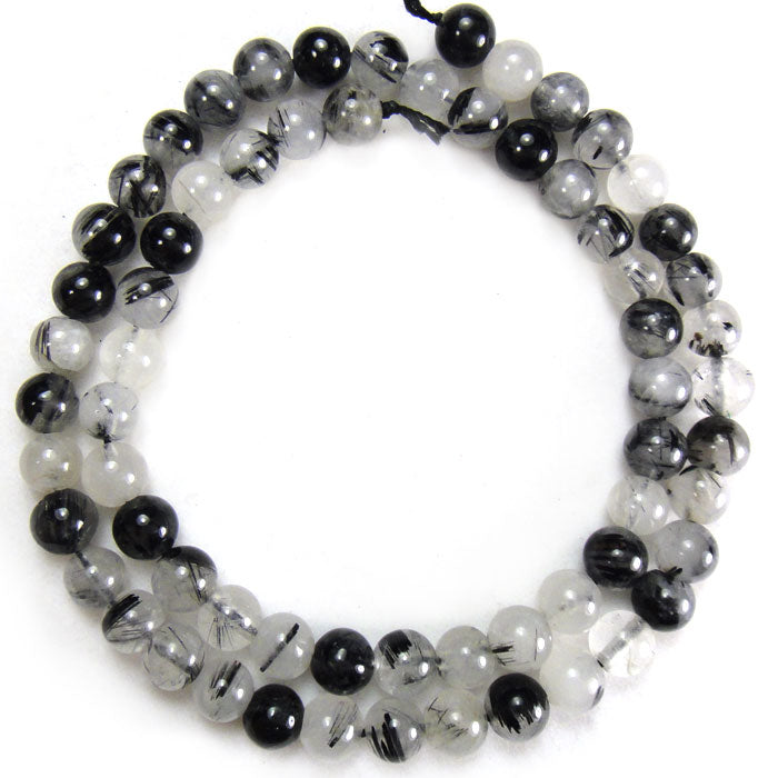 Black Tourmalinated Quartz 6mm Round Beads
