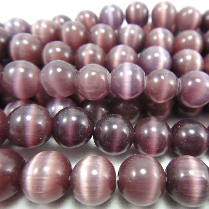 Cats Eye Deep Purple 8mm Round Beads