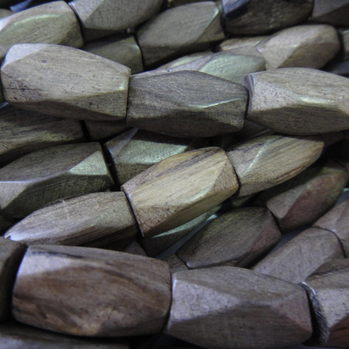 Greywood Diamond Cut 10x20mm Wood Beads