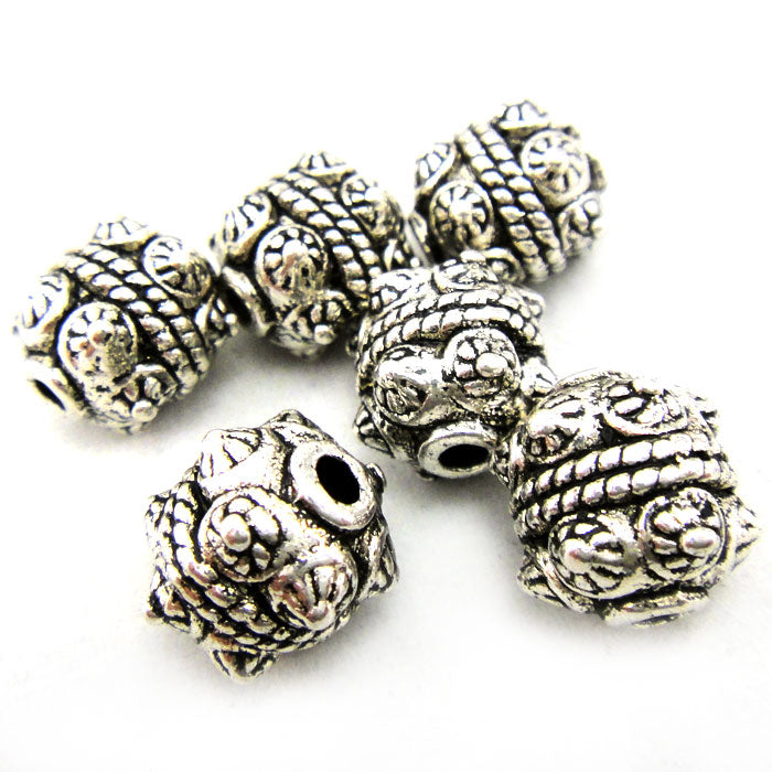 Tibetan Silver 10mm Studded Beads (Pack 6)
