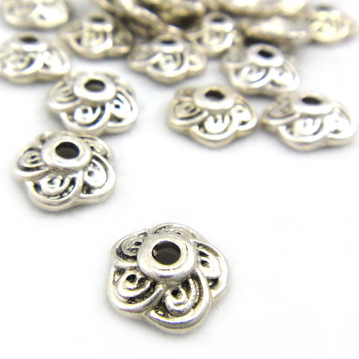 Tibetan Silver 9mm Flower Bead Caps (Pack 20)