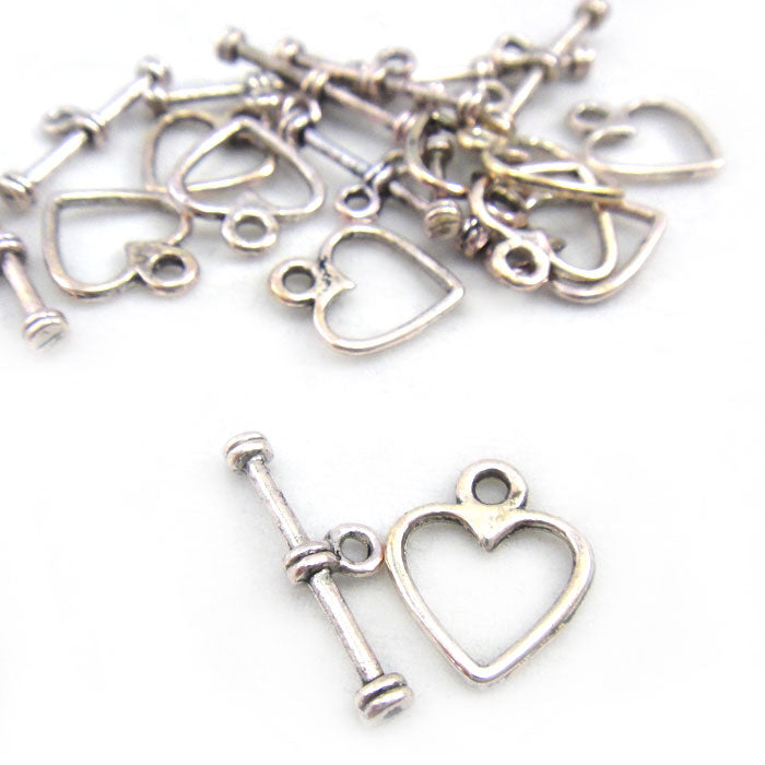 Tibetan Silver Heart Toggle Clasp (Pack 10)