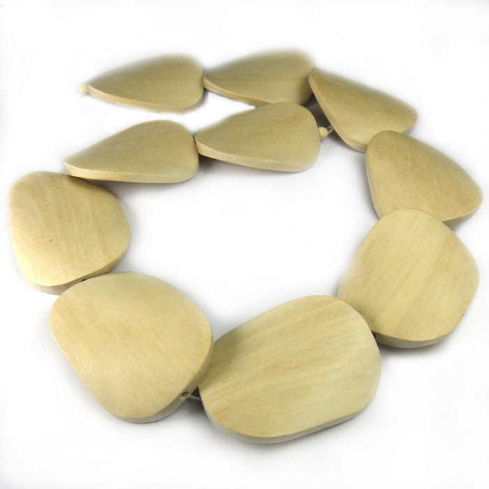 Natural White Wood Large Flat Twisted Wood Beads