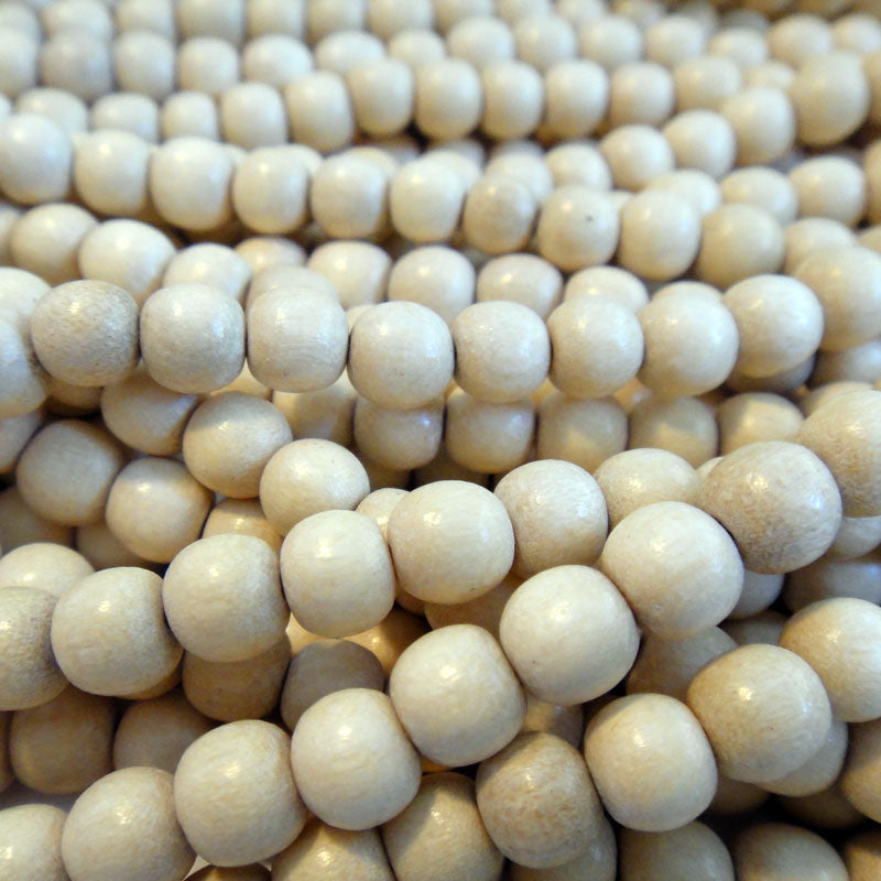 Natural White Wood 6mm Round Beads