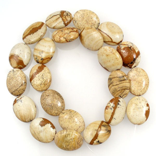 Picture Jasper 15x18mm Oval Beads