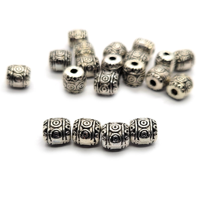 Tibetan Silver Barrel Beads (Pack 20)