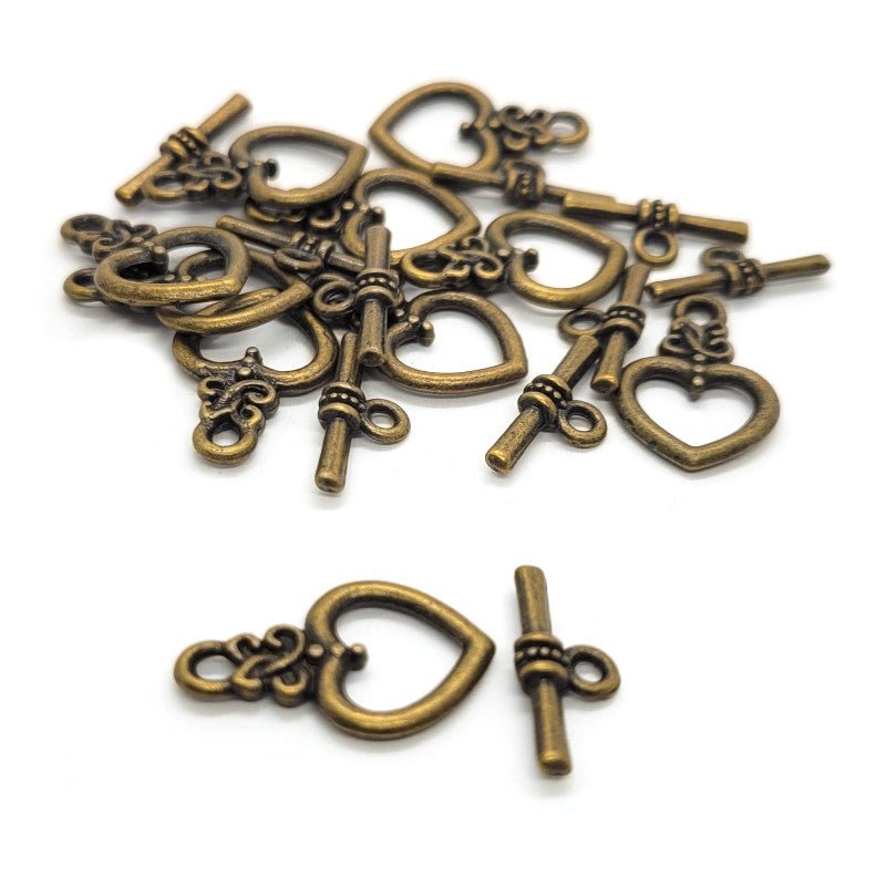 Tibetan Style Bronze Heart Toggle Clasp (Pack 10)