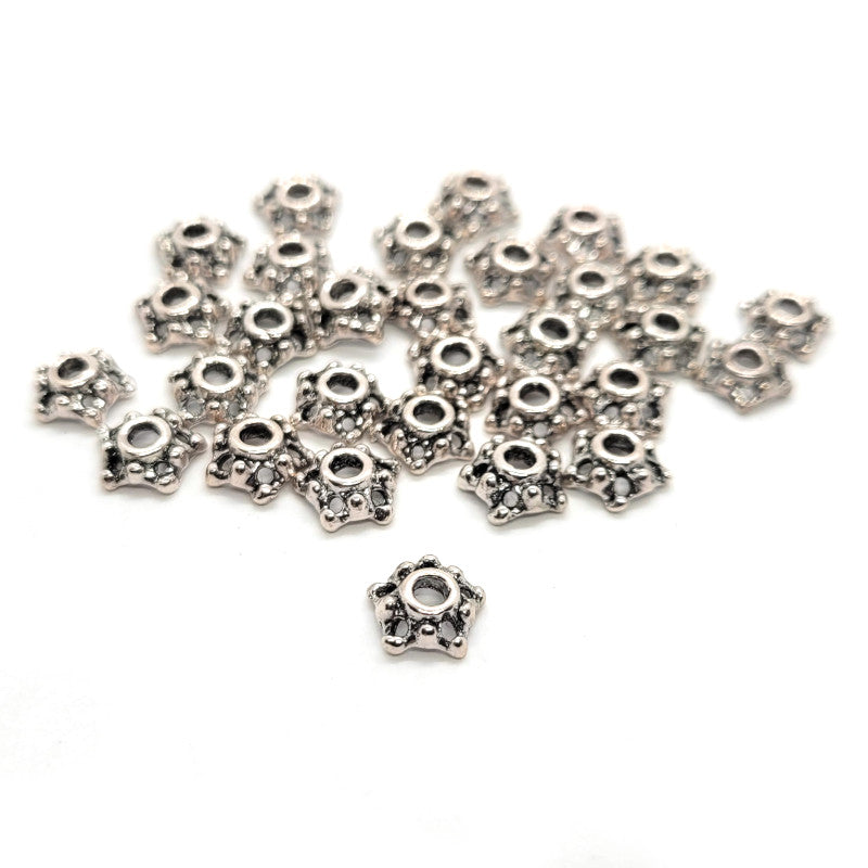 Tibetan Silver Star Bead Caps 7.5mm (Pack 30)