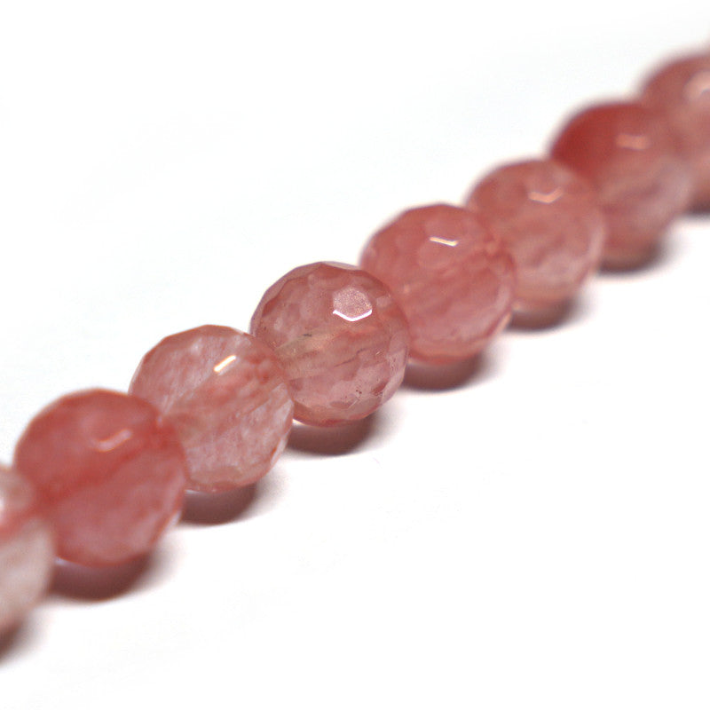 Cherry Quartz 8mm Faceted Round Beads