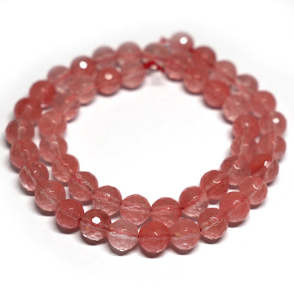 Cherry Quartz 8mm Faceted Round Beads