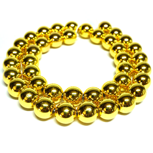 18K Gold Plated Hematite 10mm Round Beads