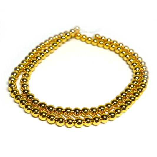 18K Gold Plated Hematite 4mm Round Beads