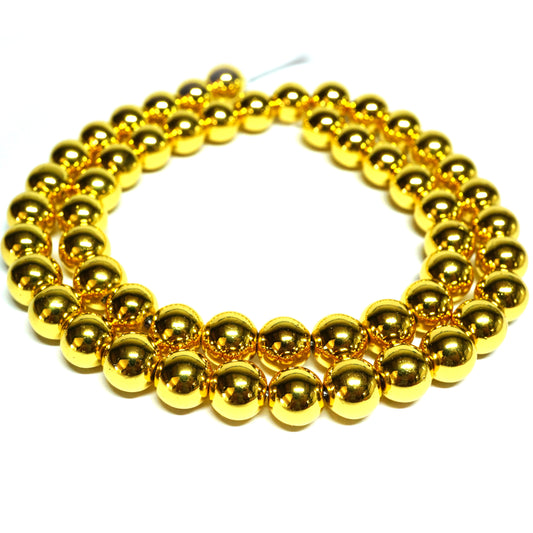 18K Gold Plated Hematite 8mm Round Beads