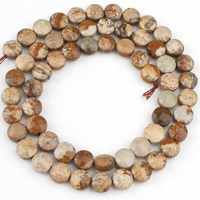 Picture Jasper 6mm Faceted Coin Beads