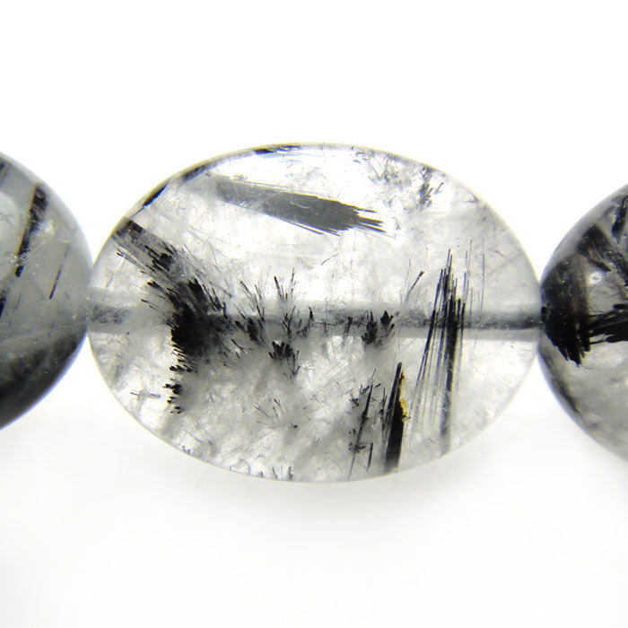 Black Tourmalinated Quartz Oval Beads
