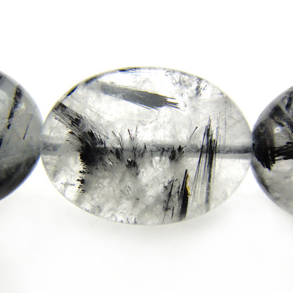 Black Tourmalinated Quartz Oval Beads