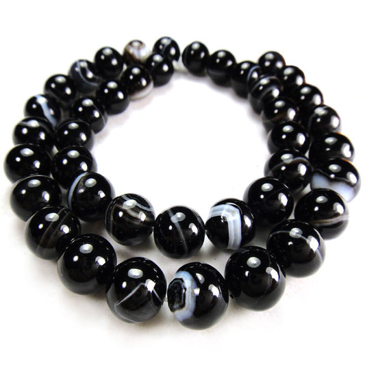 Brazilian Black Sardonyx 10mm Round Beads