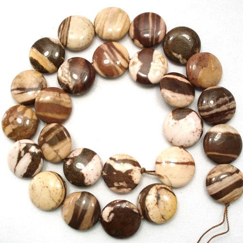 Brown Zebra Jasper 16mm Coin Beads
