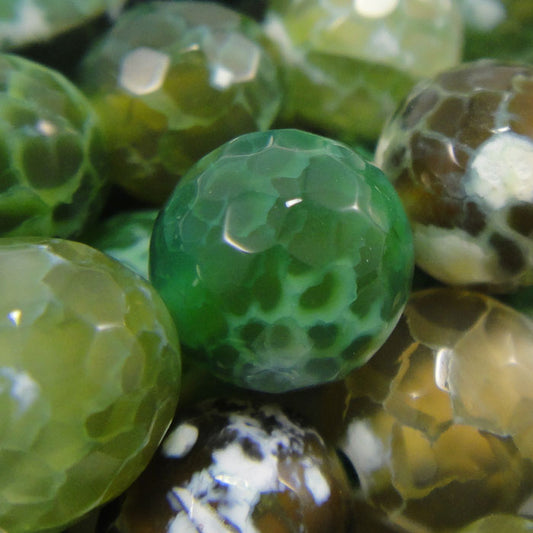 Fire Agate Green 8mm Faceted Round Beads