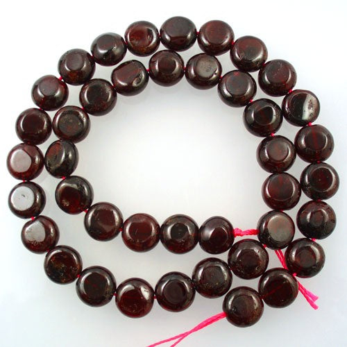 Garnet 10mm Coin Beads