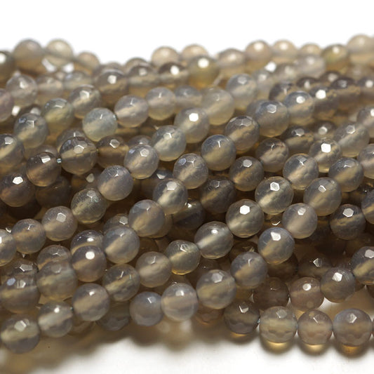 Grey Agate 6mm Faceted Round Beads