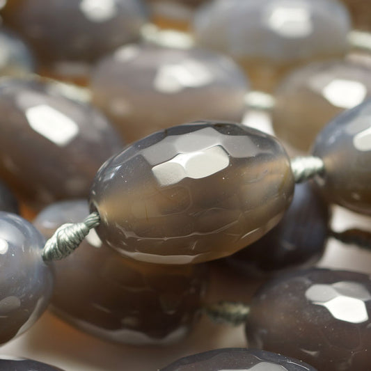 Grey Agate Large Faceted Rice Beads