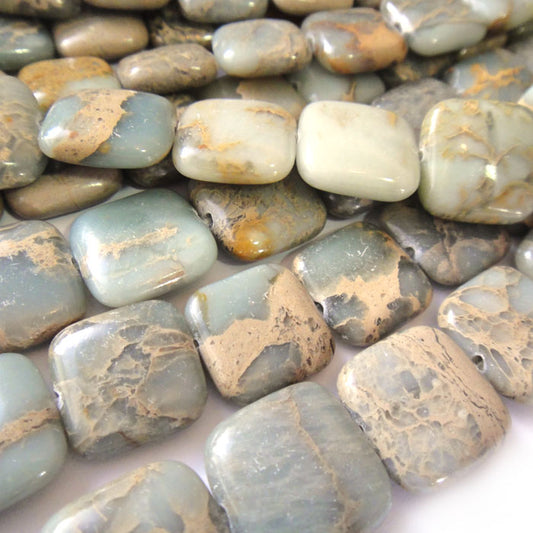 Impression Jasper 12mm Puffy Square Beads