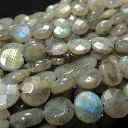 Labradorite 10mm Faceted Coin Beads