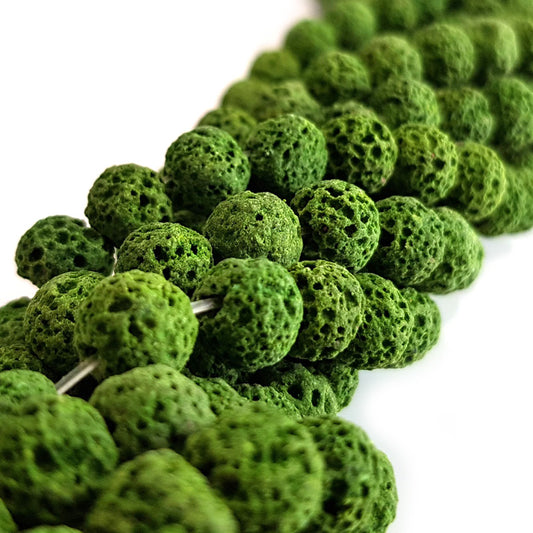 Dyed Lava Rock Green 8mm Round Beads