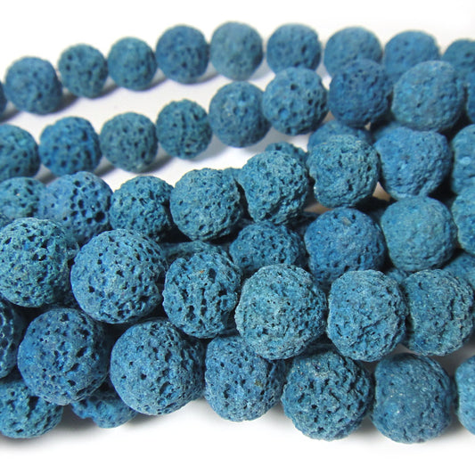Dyed Lava Rock Azure Blue 10mm Round Beads
