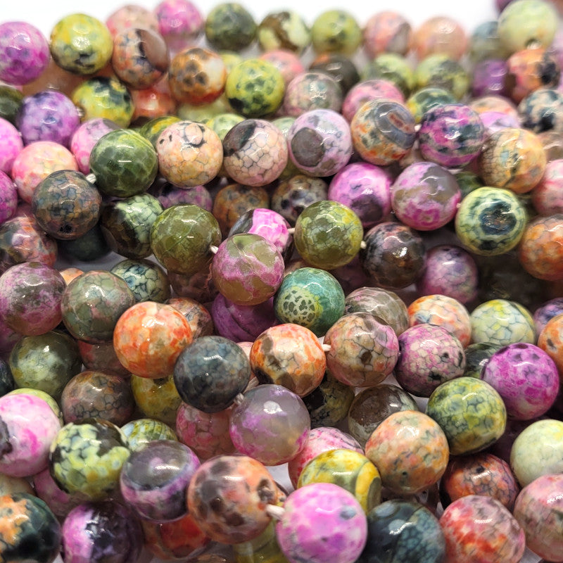 Fire Agate Multi-Colour 8mm Faceted Round Beads-087-7