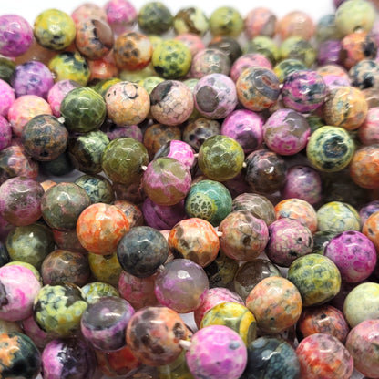 Fire Agate Multi-Colour 8mm Faceted Round Beads-087-7