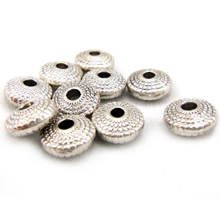 Tibetan Silver 8x4mm Patterned Saucer Beads (Pack 10)