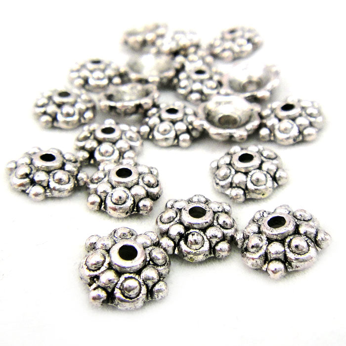 Tibetan Silver 8mm Studded Bead Caps (Pack 20)