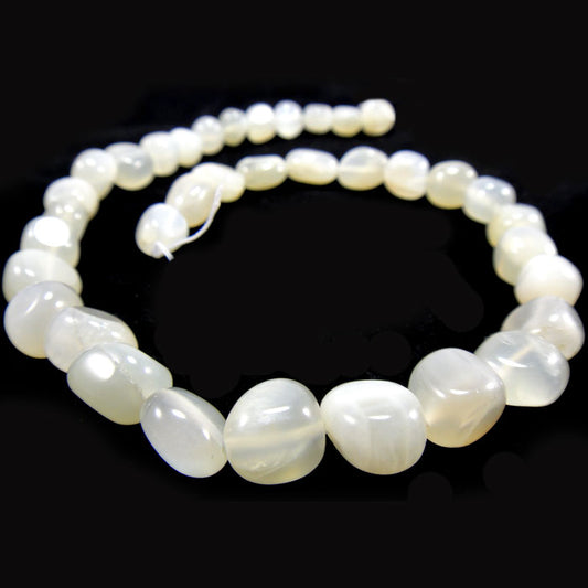 Moonstone Light Grey Polished Nugget Beads