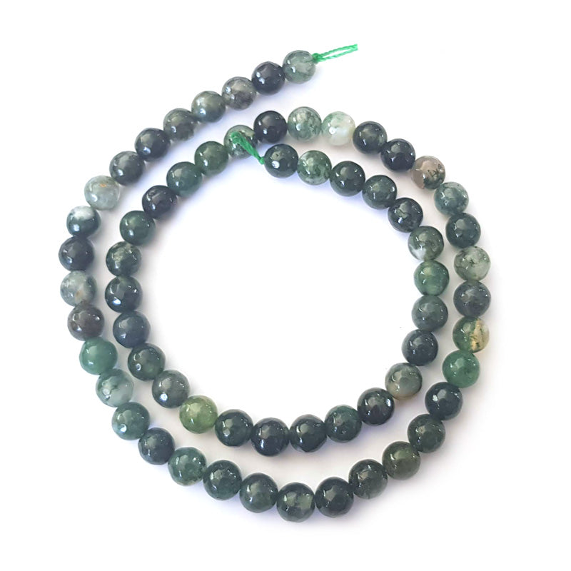 Moss Agate Faceted 6mm Round Beads