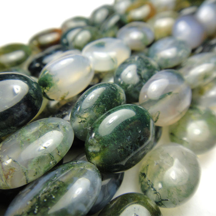 Moss Agate 12x14mm Oval Beads