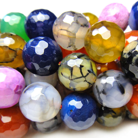 Fire Agate Multi-Colour 10mm Faceted Round Beads