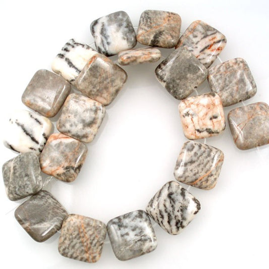 Pink Zebra Jasper 20mm Square Beads