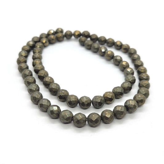 Pyrite 6mm 64 Faceted Round Beads
