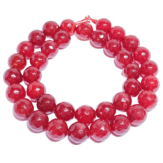 Malay Jade Red 10mm Faceted Round Beads