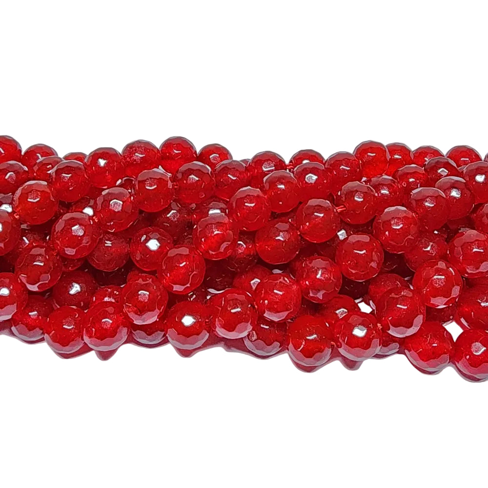 Malay Jade Red 8mm Faceted Round Beads
