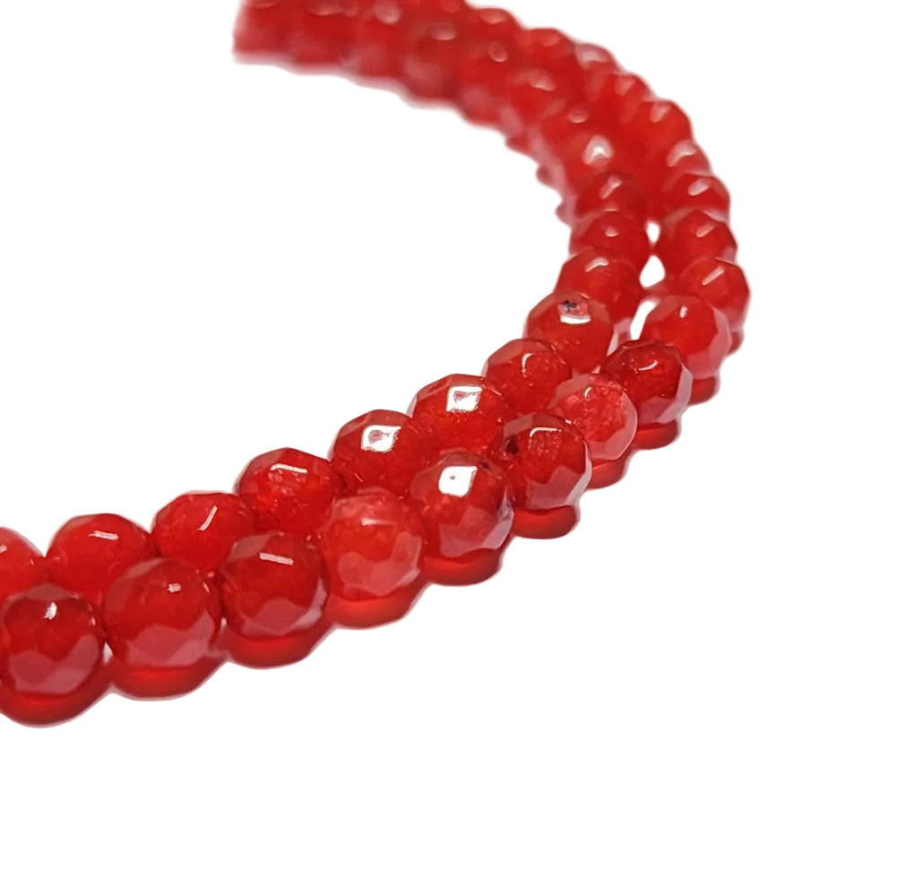 Malay Jade Red 4mm Faceted Round Beads