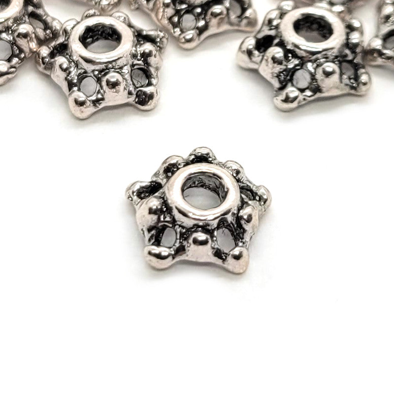 Tibetan Silver Star Bead Caps 7.5mm (Pack 30)