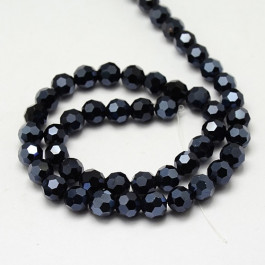 Hematite Electroplate 6mm Faceted Round Glass Beads