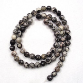 Black Veined Jasper 6mm Round Beads