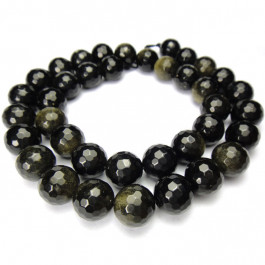 Golden Rainbow Obsidian 10mm Faceted Round Beads
