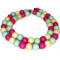 Natural White Wood Mixed Colour Beads - Hot Pink, Turquoise and Natural